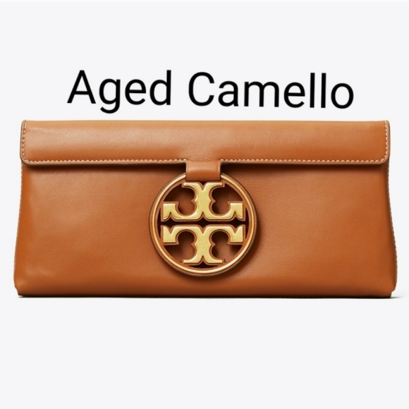 Authentic Tory Burch Miller Metal aged camello Clutch